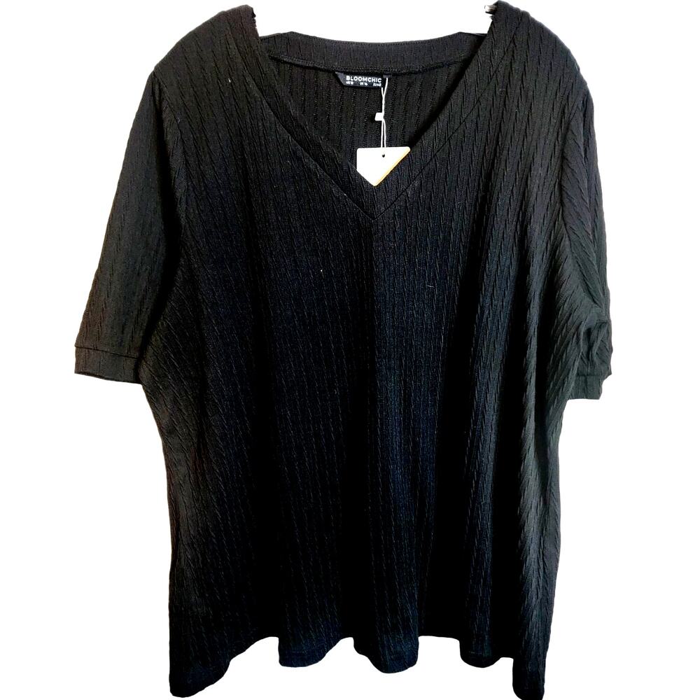 BloomChic Black V-Neck Knit Sweater Top, NWT, Size 12/Large